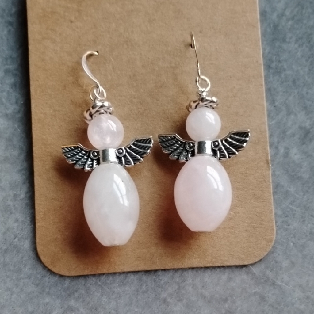 Hand Crafted Rose Quartz Angel Earrings